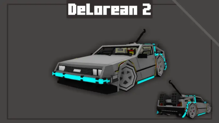Voxel-style DeLorean car with neon lights