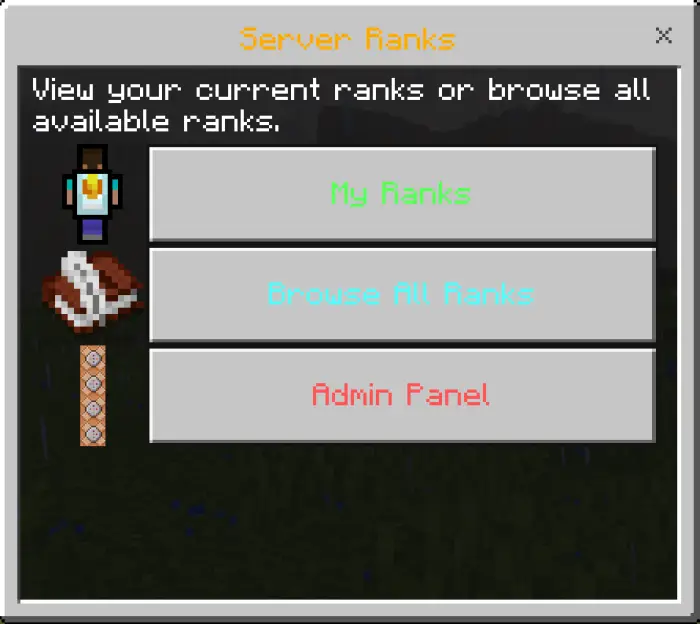 Server ranks menu with three option buttons