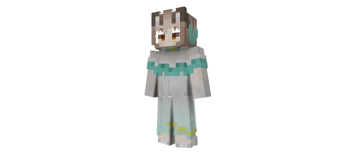 Pixelated character model with teal accents