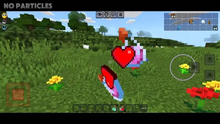 Pixelated hearts and items on grassy field