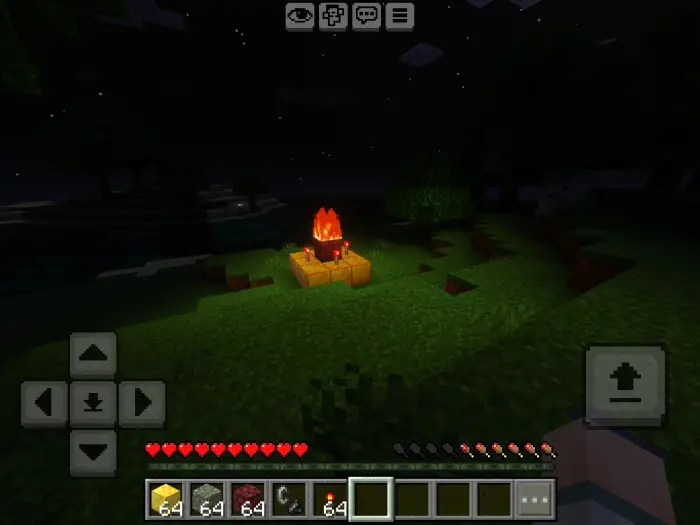Night scene with a glowing campfire altar