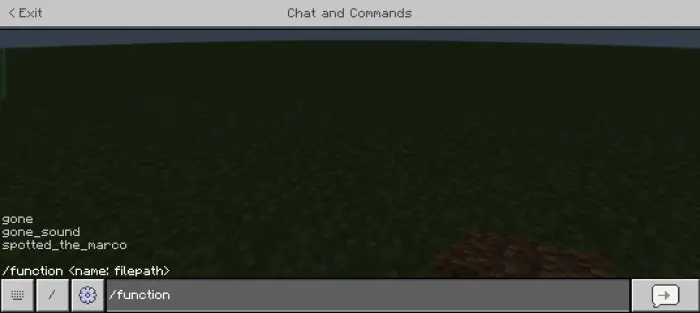 Chat command menu with addon functions shown