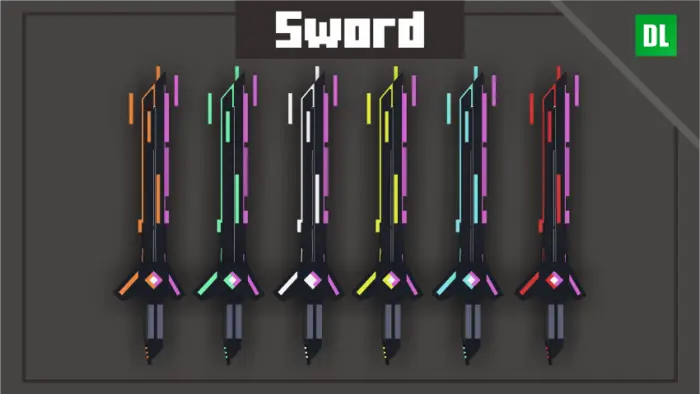 Six futuristic neon swords with unique colors