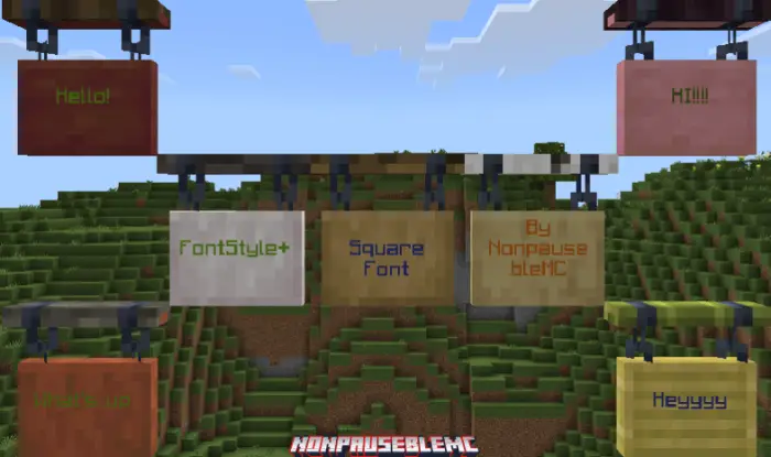 Colorful signs display various custom fonts.