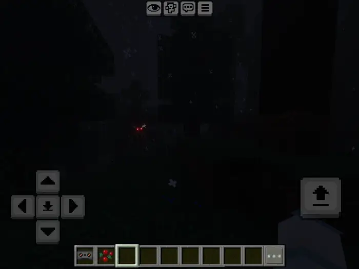 Dark forest with glowing red monster eyes