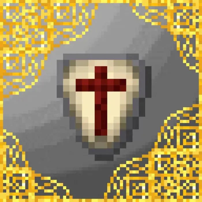 Pixel shield with red cross, gold border