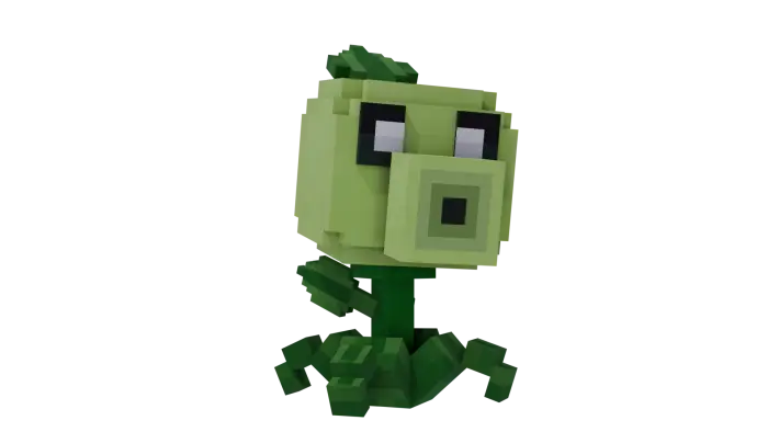 Blocky Peashooter character firing a pea