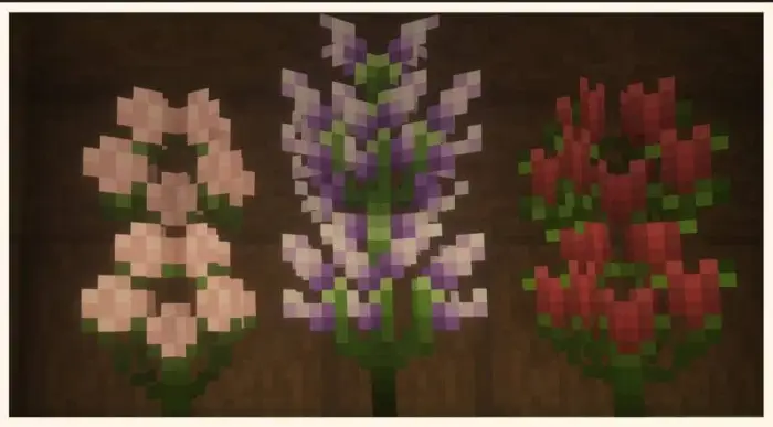 Three pixelated flower textures displayed.