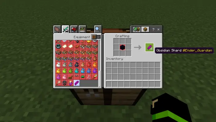 Crafting interface showing Obsidian Shard recipe