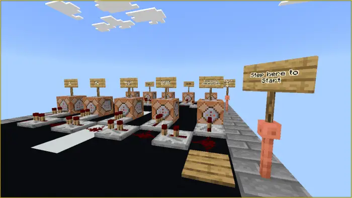 Command blocks and signs at map start area