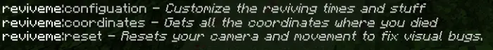 Chat commands for revive, coords, and reset.