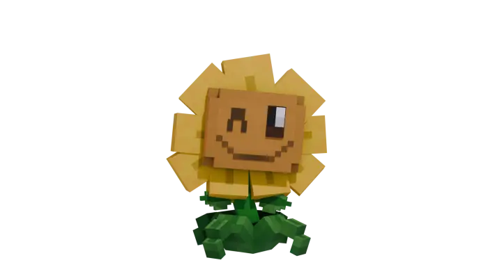 Blocky sunflower character winking