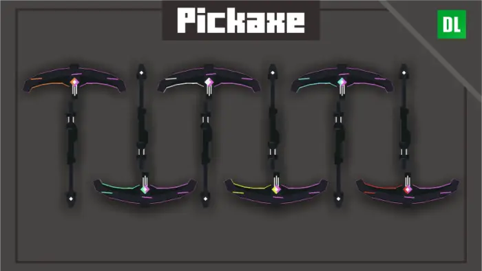 Futuristic sci-fi pickaxe designs display