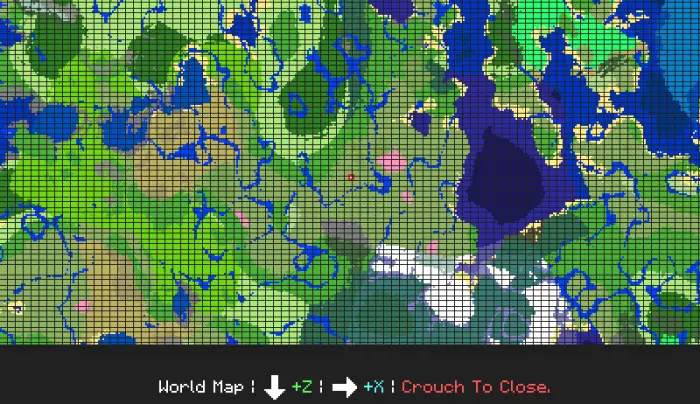 Pixelated terrain map with navigation controls