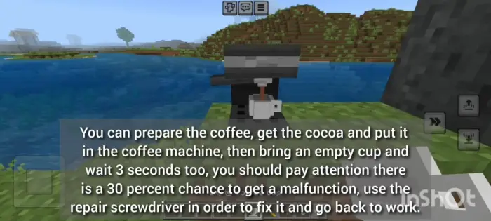 Coffee machine placed by a lakeside in-game