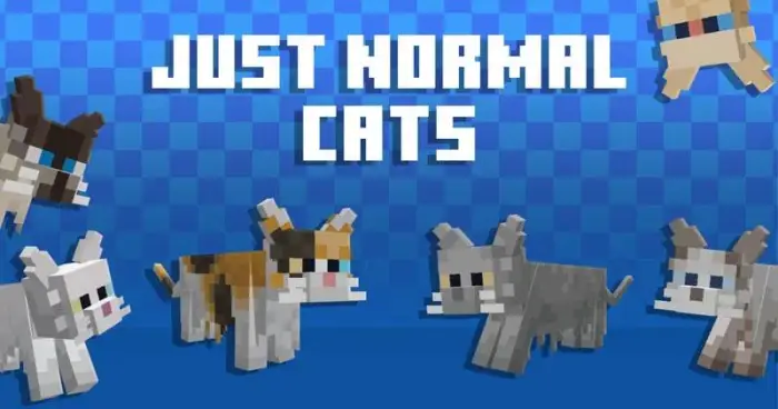 Blocky cats with modernized textures on blue.