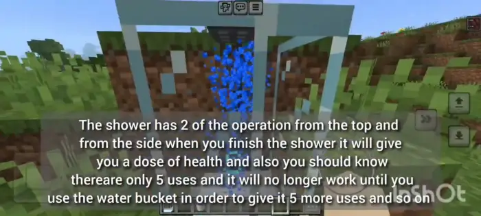 Glass shower mod with blue water flowing