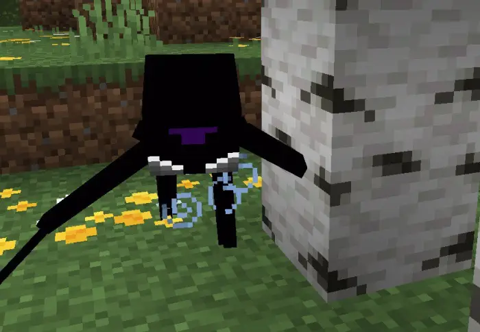 Shadowy creature lurking beside a birch tree