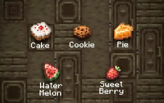 Pixel art cake, cookie, pie, watermelon, berry