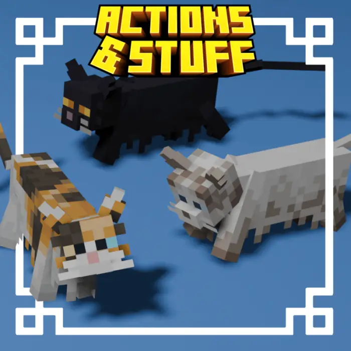 Three blocky cats with updated textures