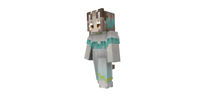 Pixel character in teal and white outfit