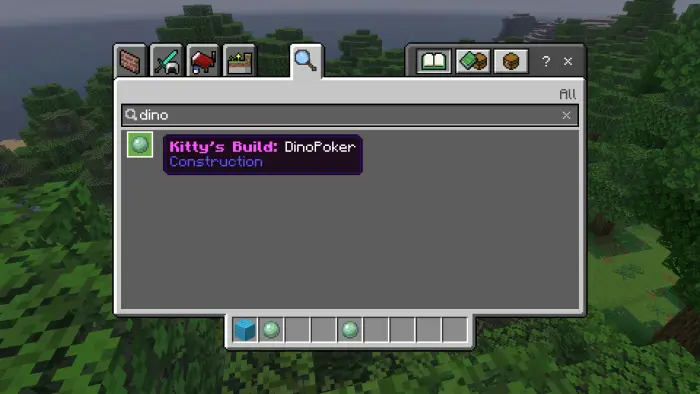 Search menu showing Dino Poker build addon.
