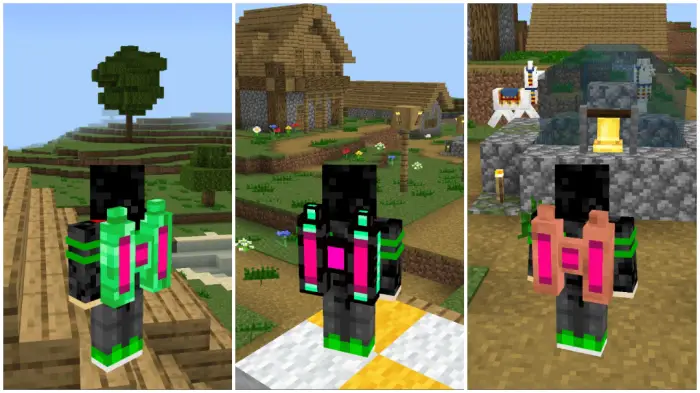 Player with colorful jetpacks in village