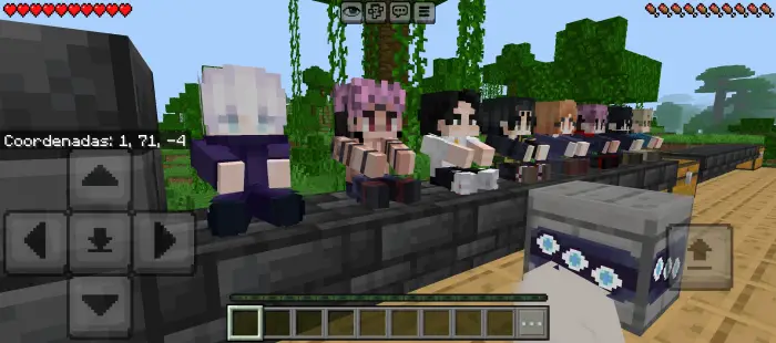 Anime characters as blocky figures on a wall