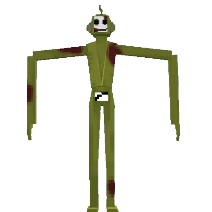 Hostile green Teletubbie-inspired mob