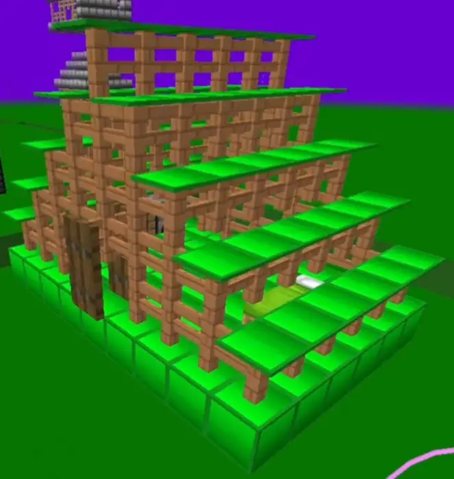 Blocky wooden and green survival shelter