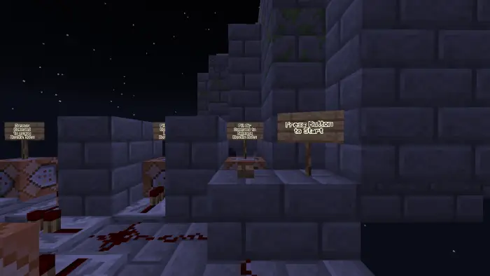 Stone brick structure with signs and buttons