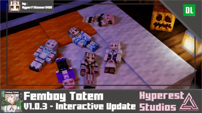 Six custom totem characters on a bed.