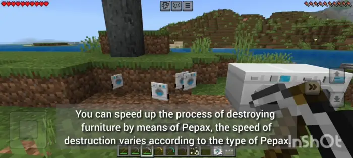 Player using a tool to break furniture blocks