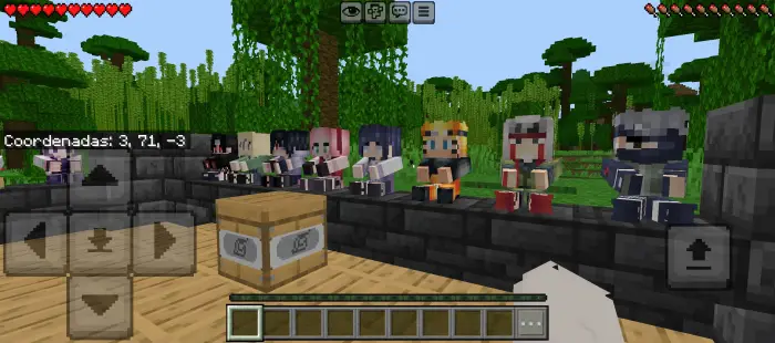 Anime characters line up behind a special box
