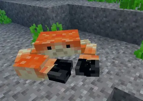 Blocky orange crab on ocean floor