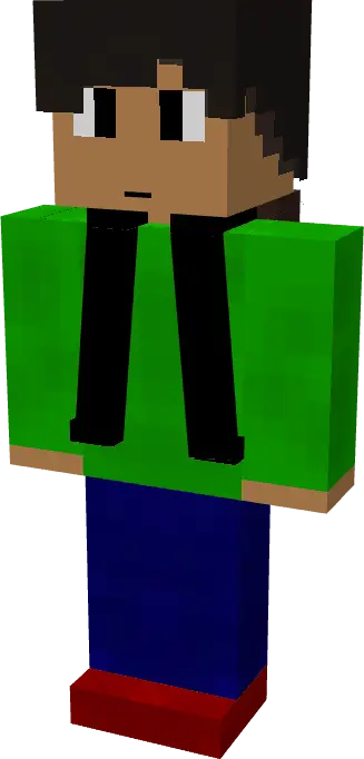 Blocky character in green shirt and blue pants