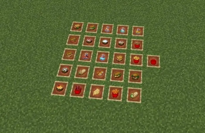 Assorted fast food items in item frames
