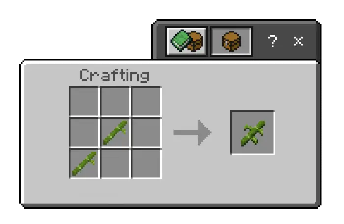 Crafting recipe for a green sword weapon