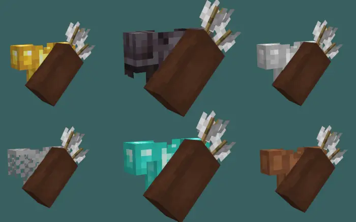 Six armor sets with attached quivers and arrows