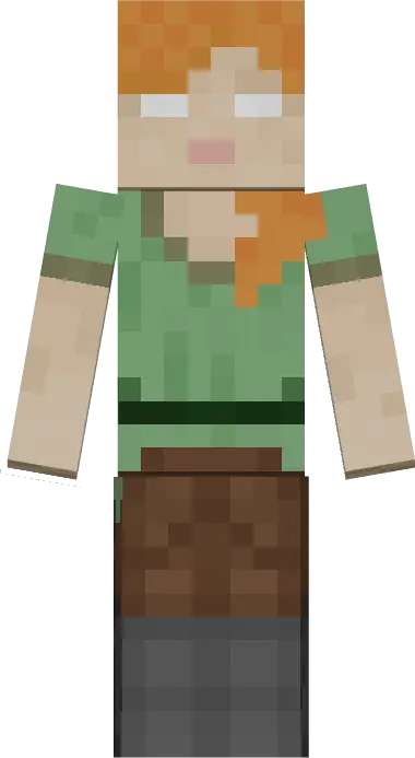 Blocky character with white eyes and orange hair