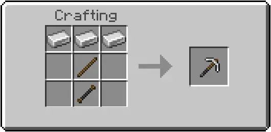 Crafting recipe for an iron pickaxe