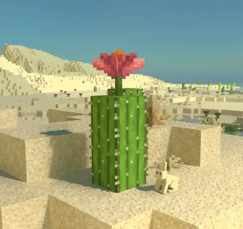 Desert scene with cactus and flower in RTX light