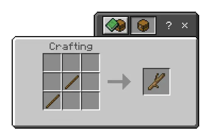 Crafting recipe for a wooden weapon