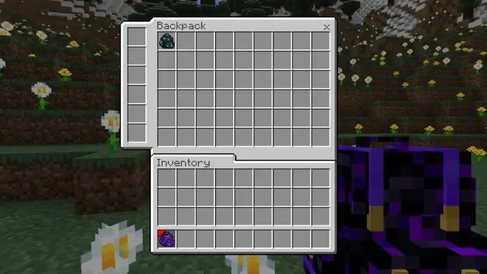 Backpack inventory UI with extra slots