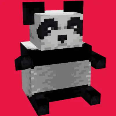 Blocky panda plushie on a red background