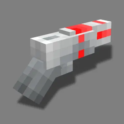 Futuristic pixelated blaster with red accents