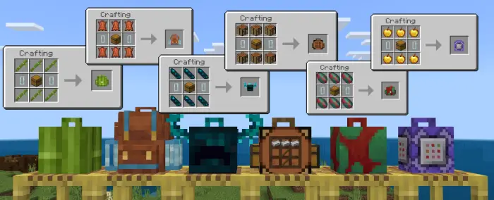 Crafting recipes for colorful backpacks displayed.