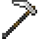 Pixel art of a black and silver pickaxe