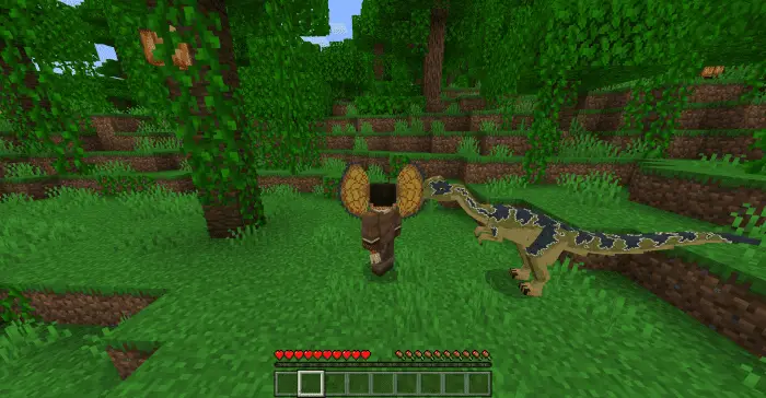 Player and dinosaur in lush jungle biome