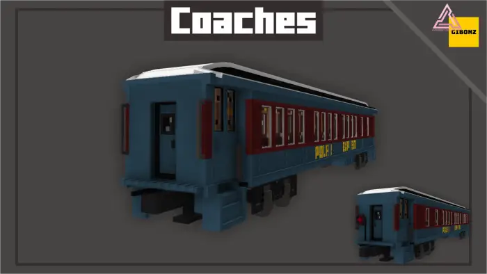 Blue and red Polar Express train coaches